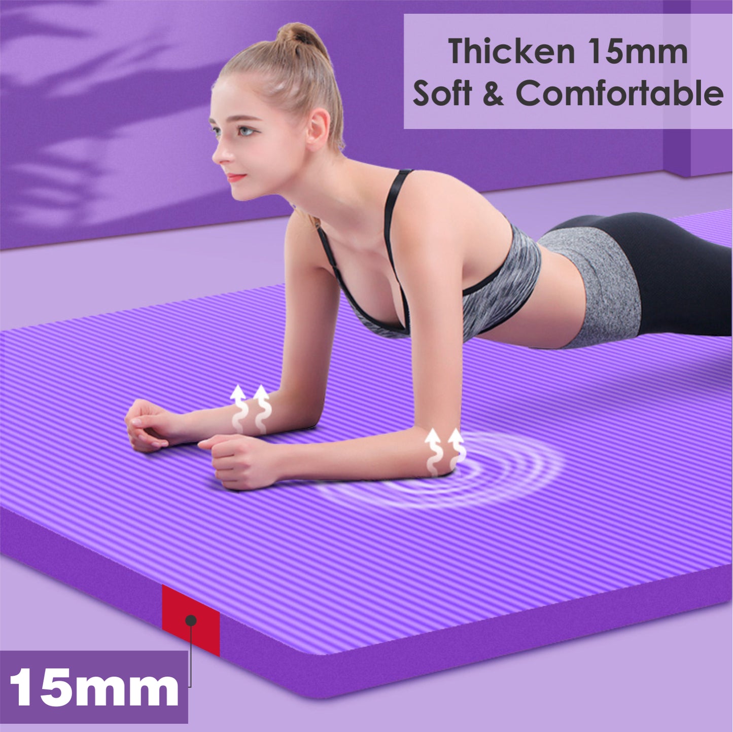 Yoga Mat 15Mm Thick Exercise Mat Gym Workout Fitness Pilates Home Non Slip NBR